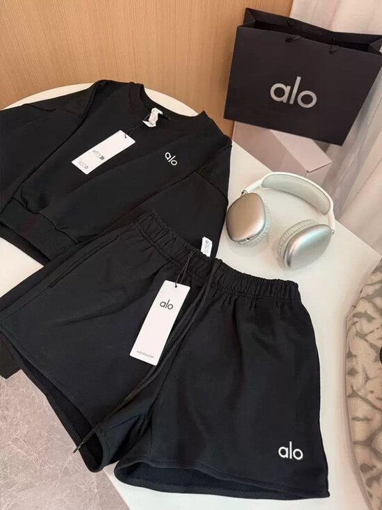 ALO Yoga Pants - ALO Yoga black hoodie and athletic shorts set, size M.